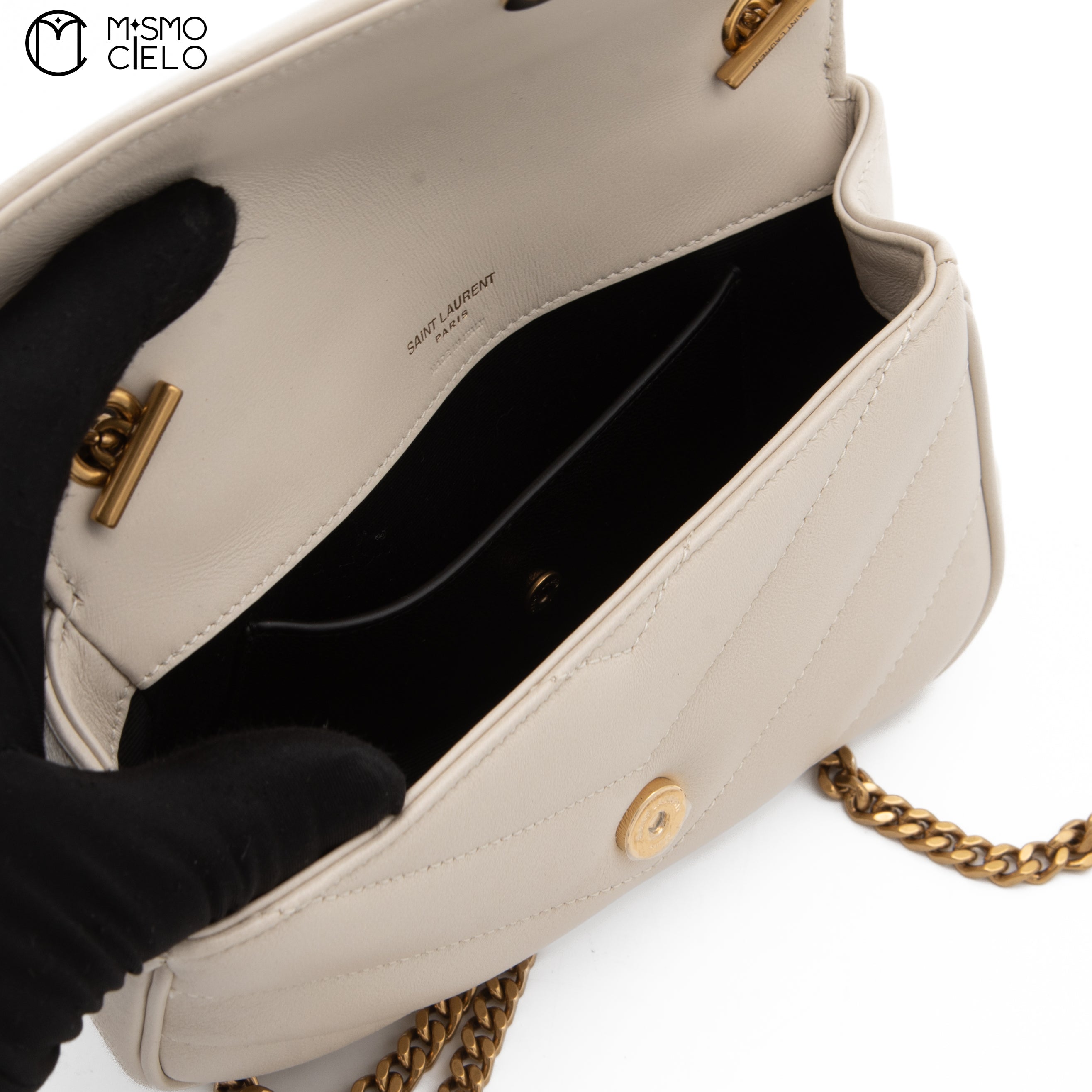 White Lulu Leather V-Stitch Chain Shoulder