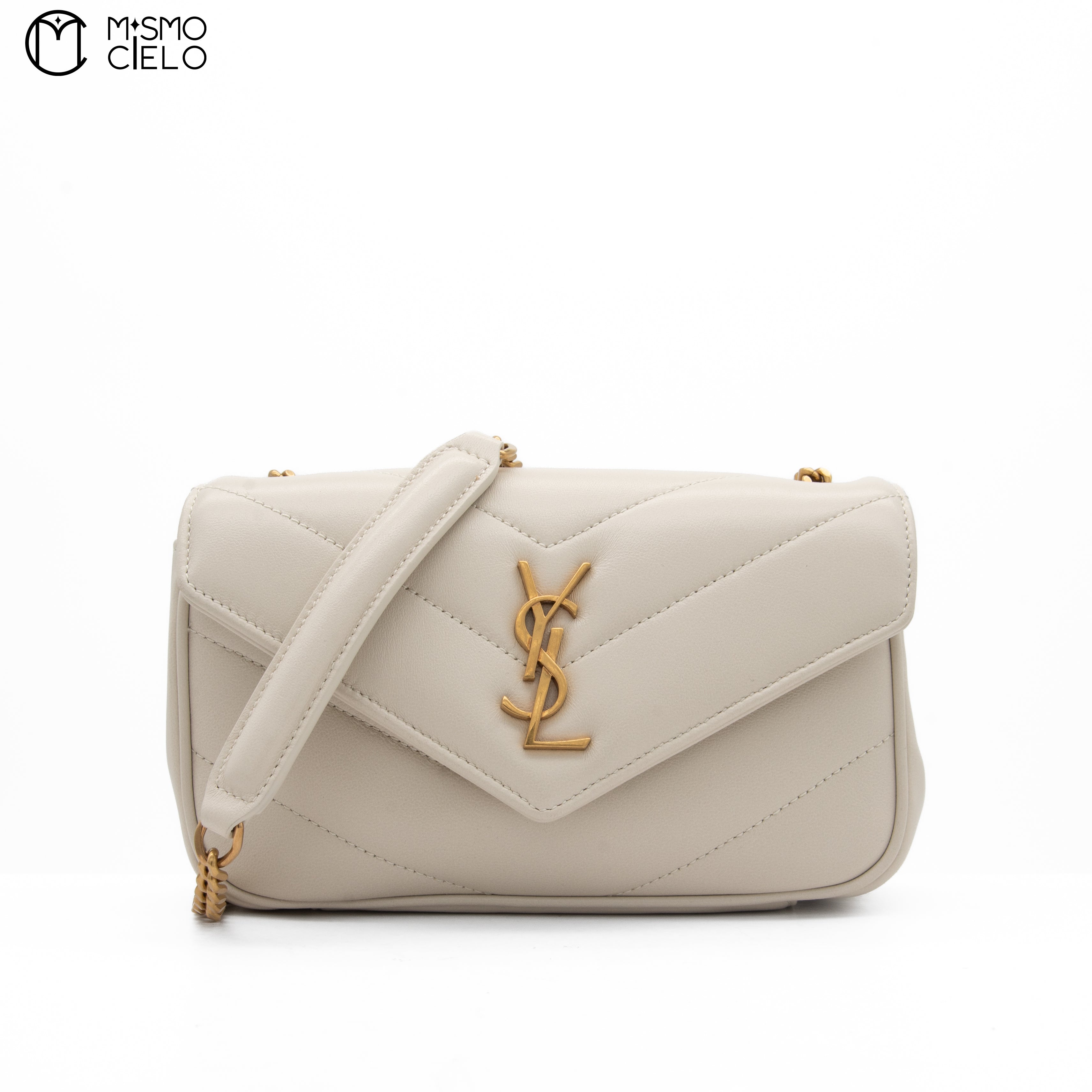 White Lulu Leather V-Stitch Chain Shoulder