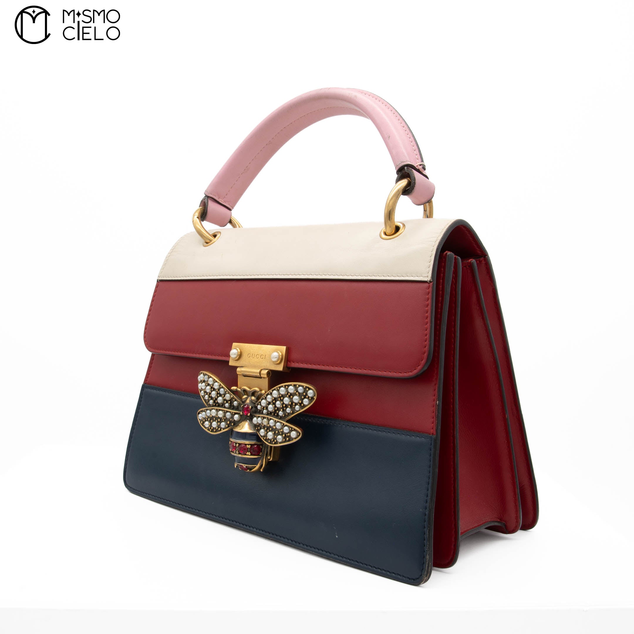Blue Red and Cream Queen Margaret Bee Hand Bag with Strap