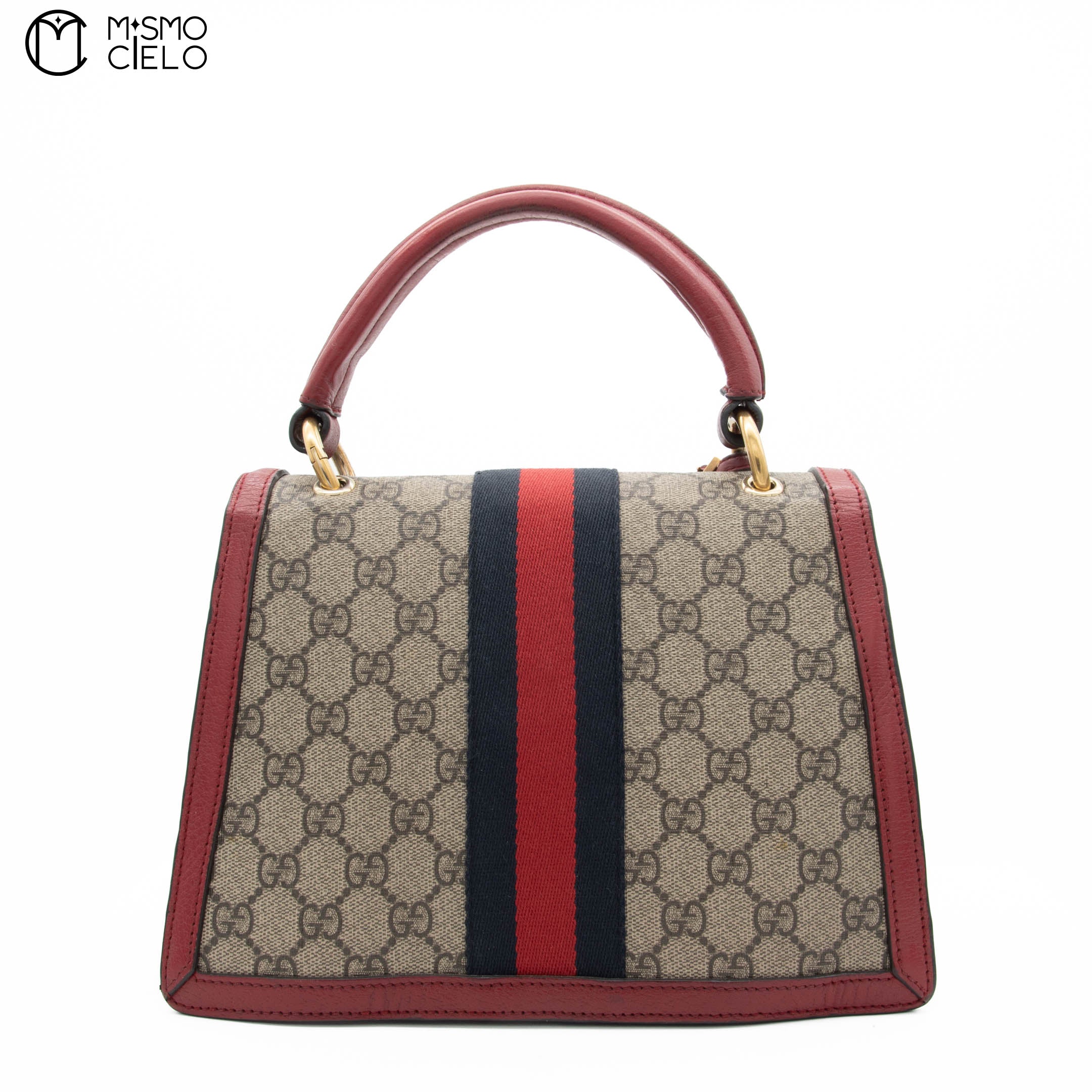 Blue Red GG Check Queen Margaret Bee Hand Bag with Strap