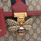 Blue Red GG Check Queen Margaret Bee Hand Bag with Strap
