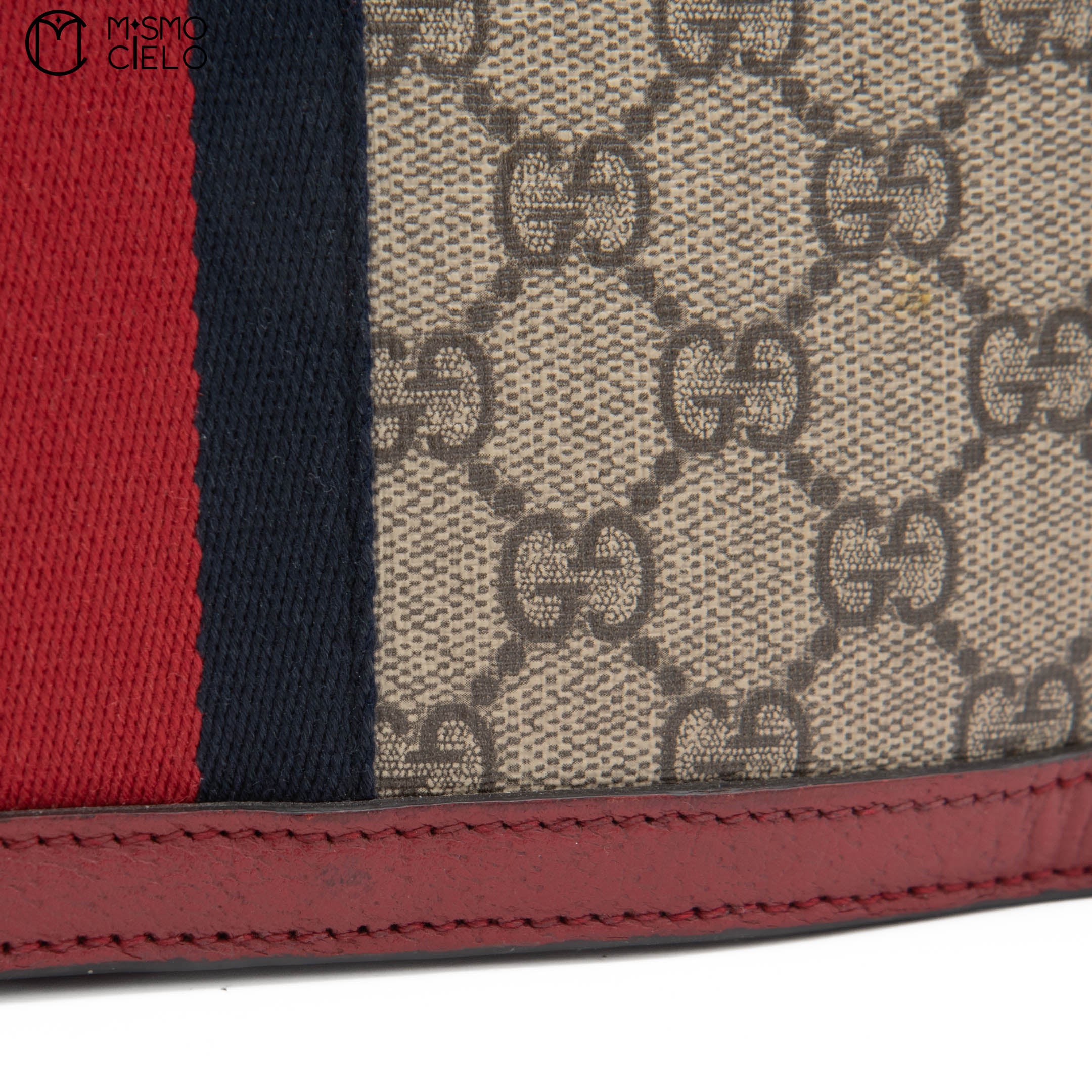 Blue Red GG Check Queen Margaret Bee Hand Bag with Strap