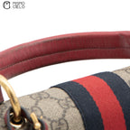 Blue Red GG Check Queen Margaret Bee Hand Bag with Strap