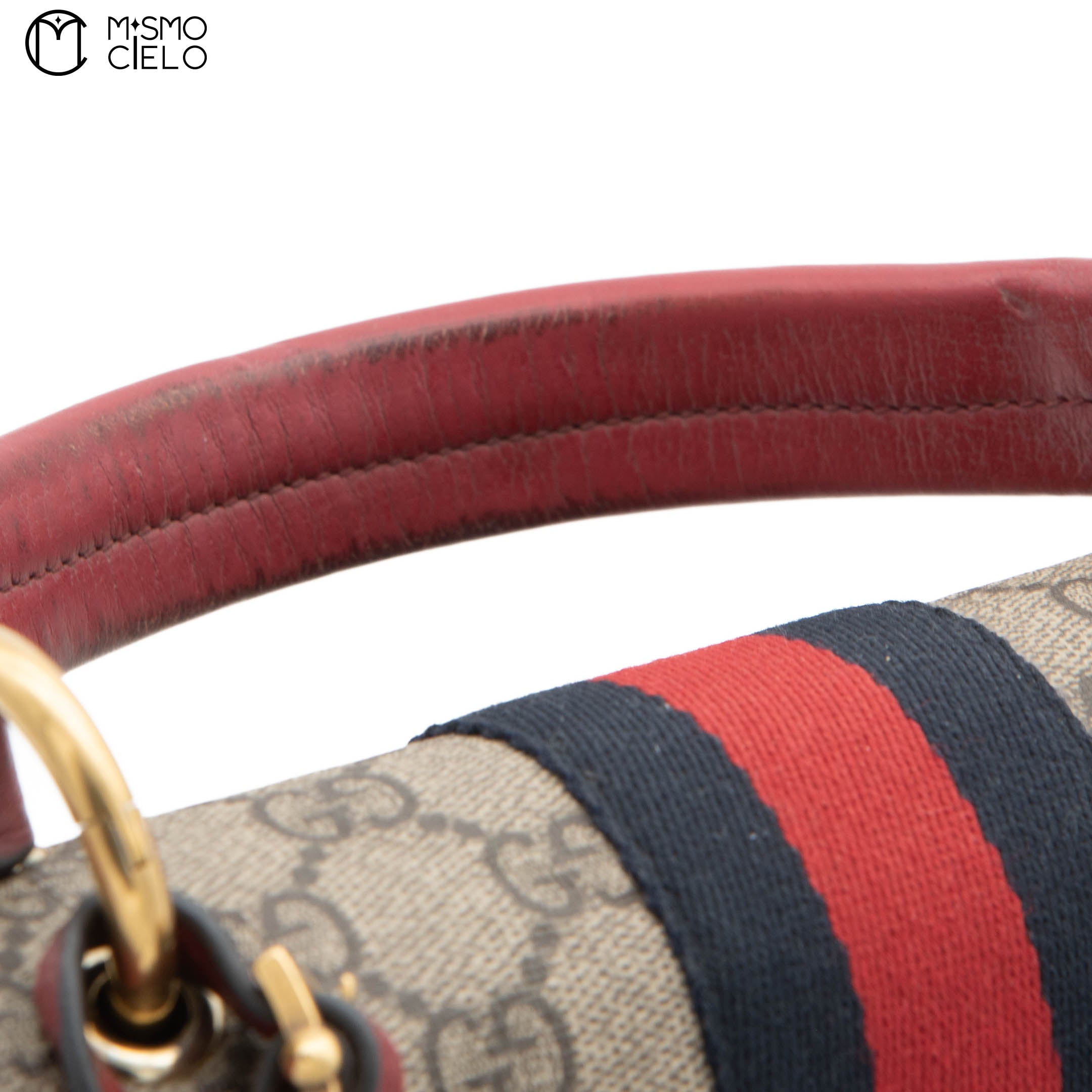Blue Red GG Check Queen Margaret Bee Hand Bag with Strap
