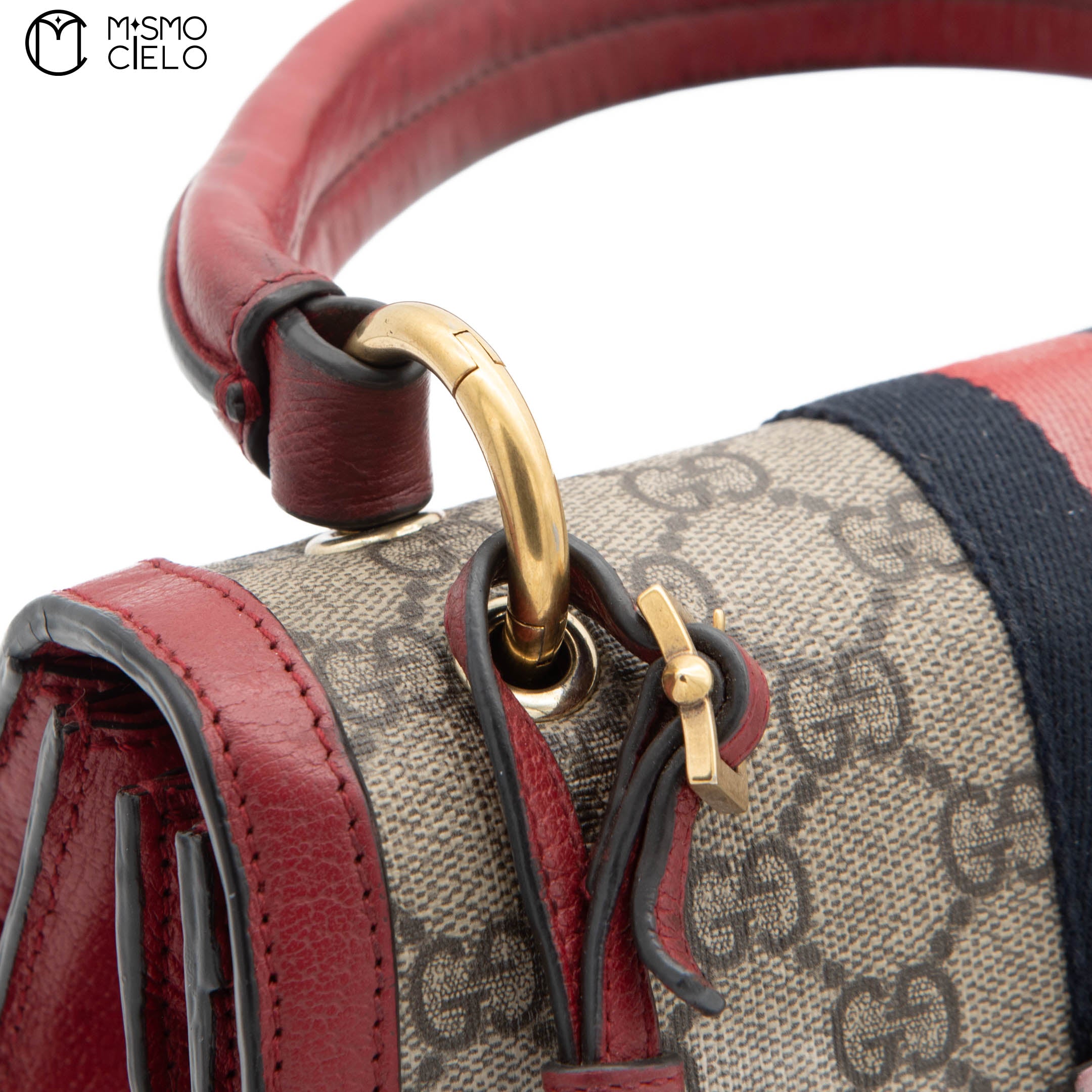 Blue Red GG Check Queen Margaret Bee Hand Bag with Strap
