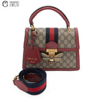 Blue Red GG Check Queen Margaret Bee Hand Bag with Strap