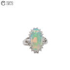 Platinum 900 Opal and Diamond Ring 10.3g Size 13