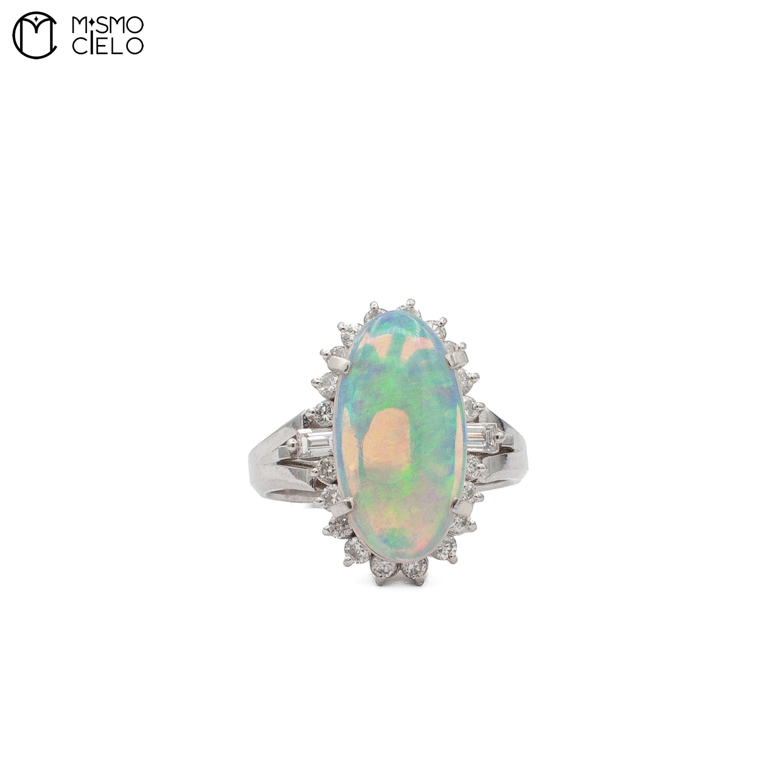 Platinum 900 Opal and Diamond Ring 10.3g Size 13
