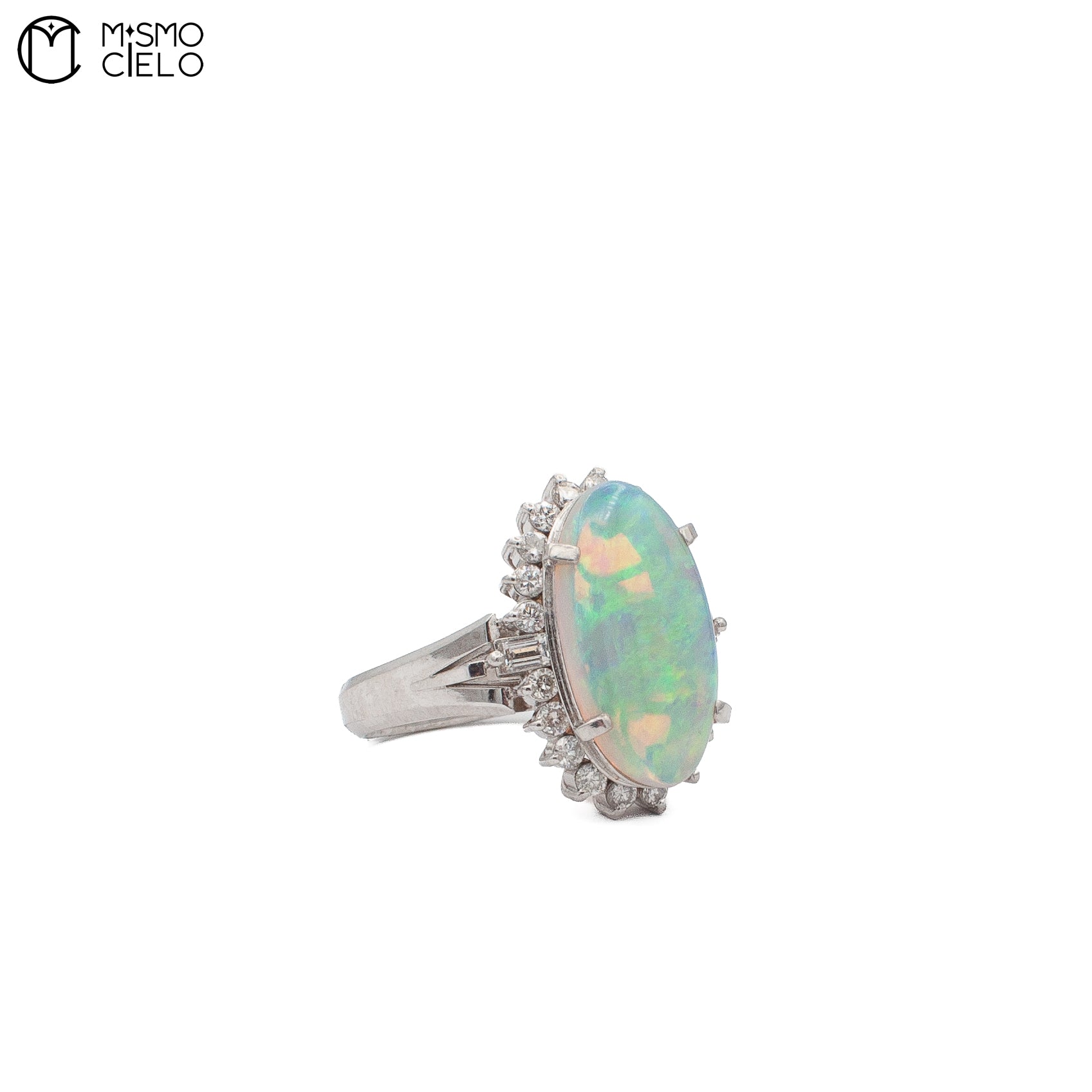 Platinum 900 Opal and Diamond Ring 10.3g Size 13