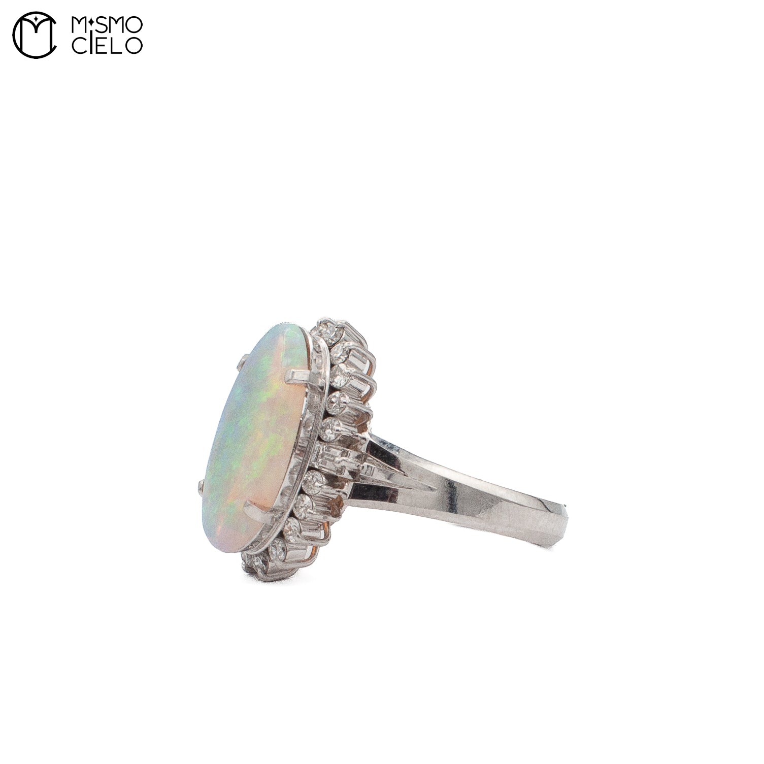 Platinum 900 Opal and Diamond Ring 10.3g Size 13