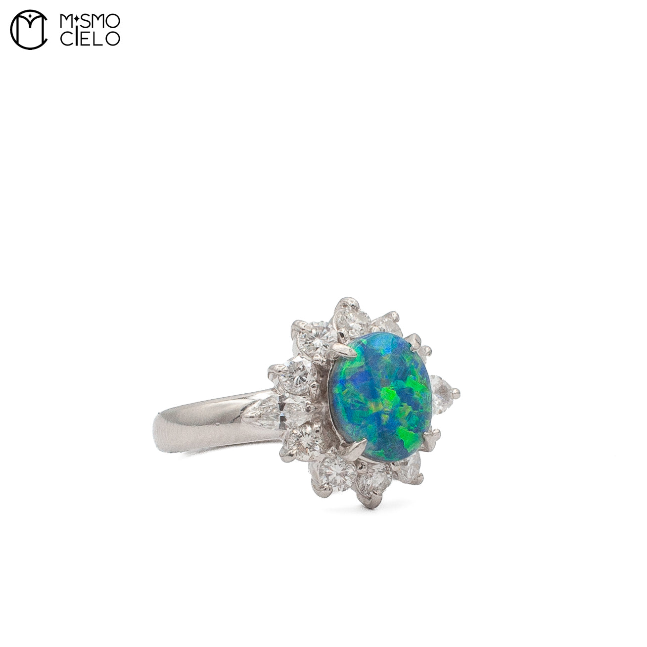 Platinum 900 Opal and Diamond Ring 8.9g Size 14