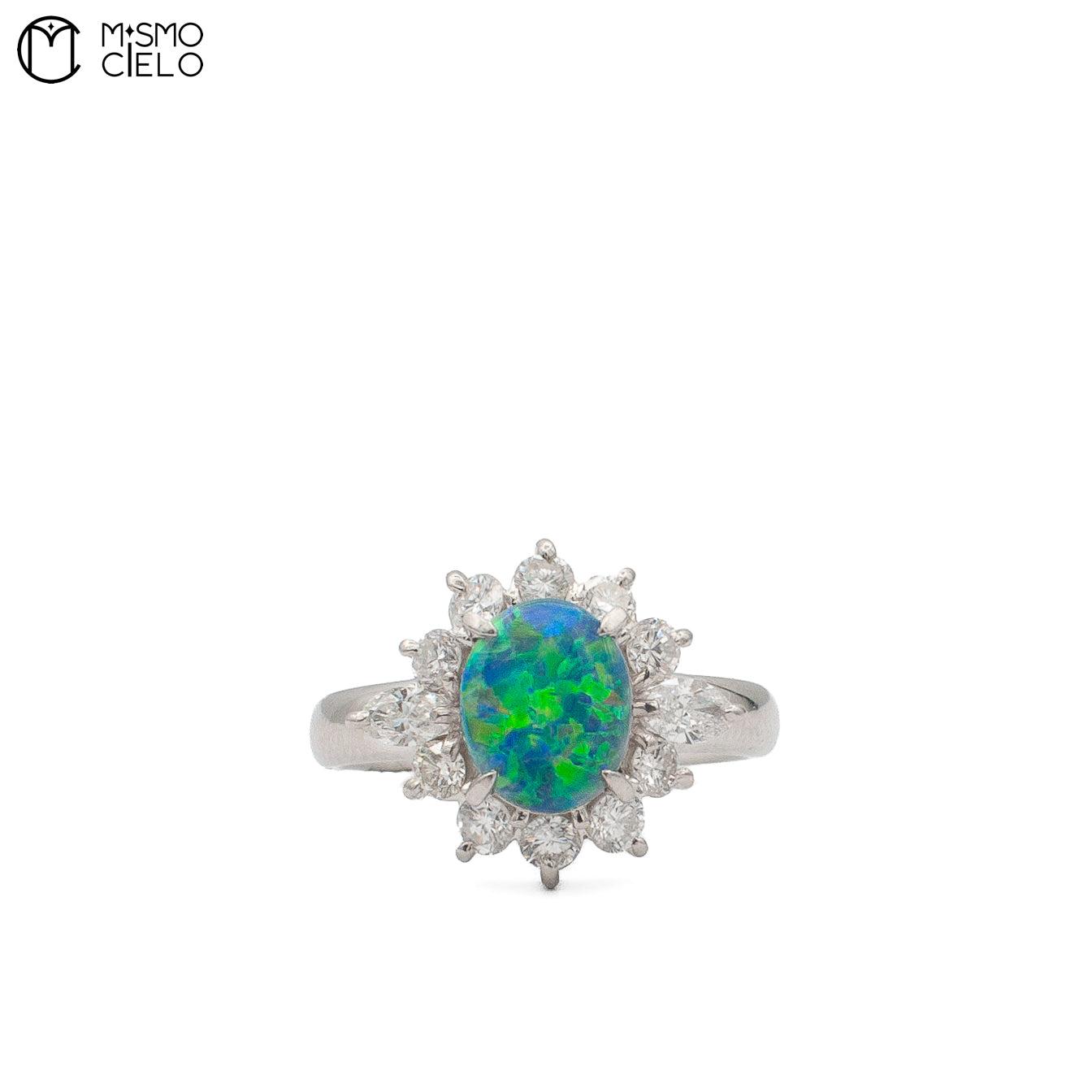 Platinum 900 Opal and Diamond Ring 8.9g Size 14
