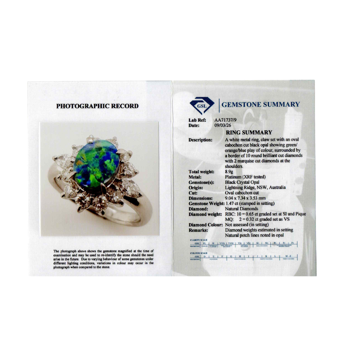 Platinum 900 Opal and Diamond Ring 8.9g Size 14