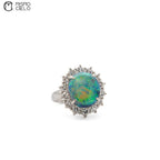 900Pt Black Opal and 1.5ct Diamond Ring 14.6g Size 12 #