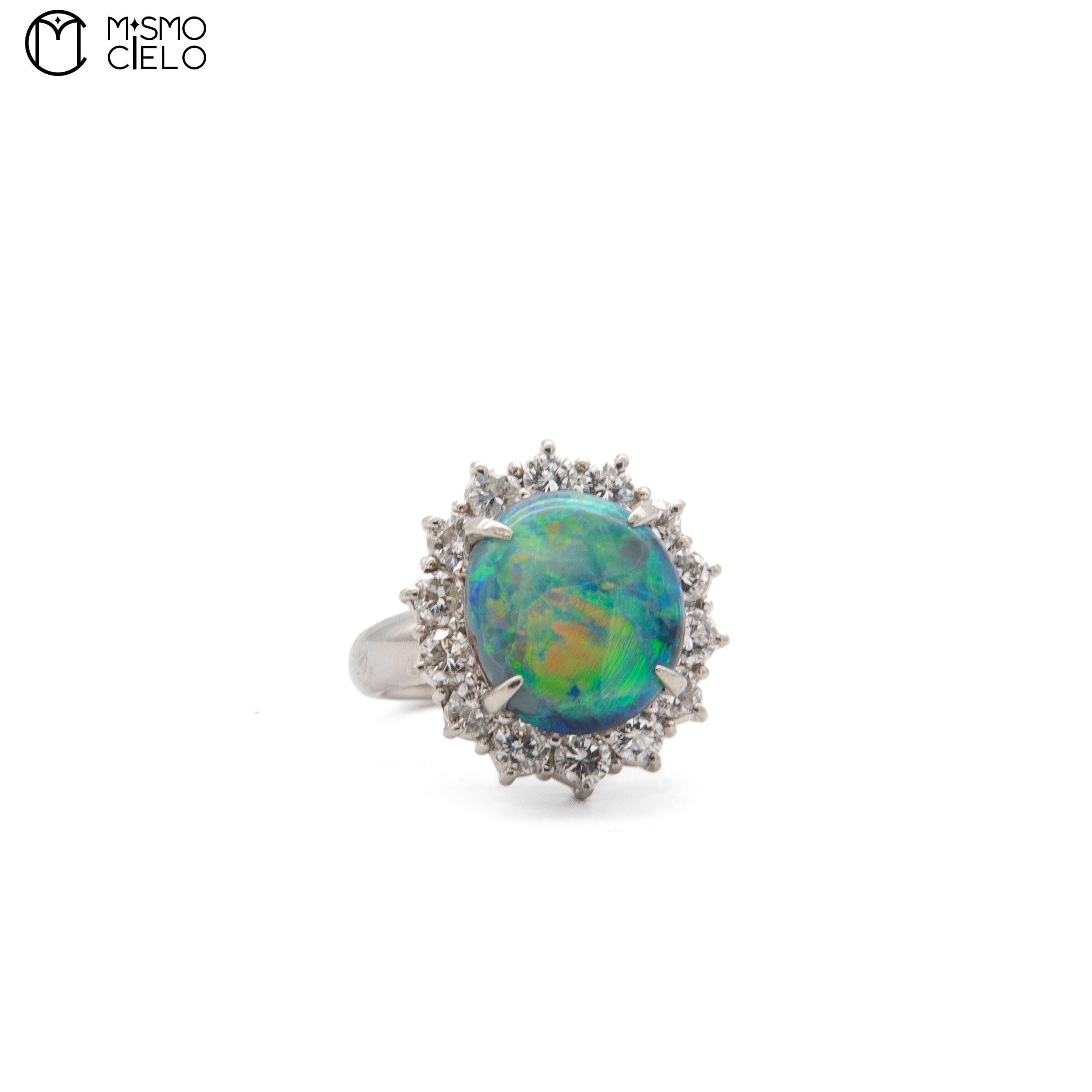 900Pt Black Opal and 1.5ct Diamond Ring 14.6g Size 12 #