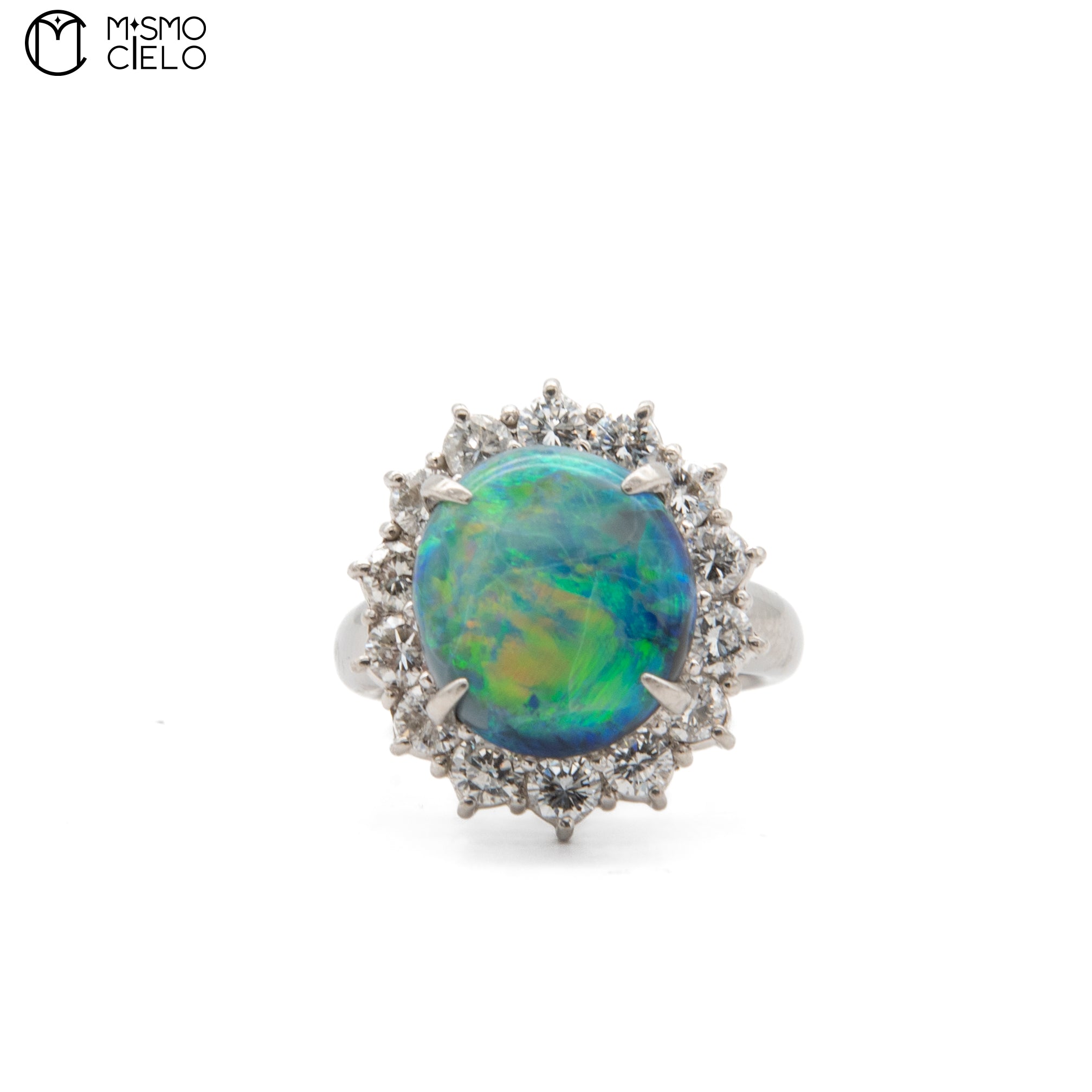 900Pt Black Opal and 1.5ct Diamond Ring 14.6g Size 12 #