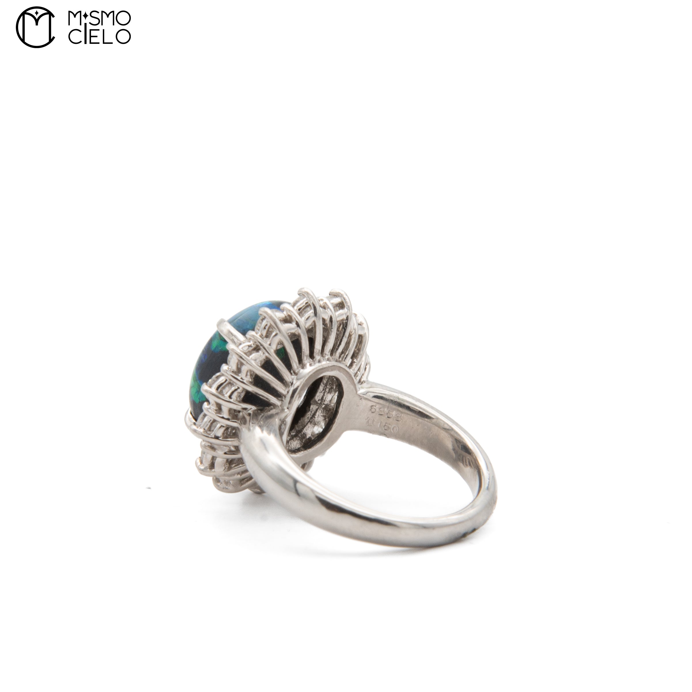 900Pt Black Opal and 1.5ct Diamond Ring 14.6g Size 12 #