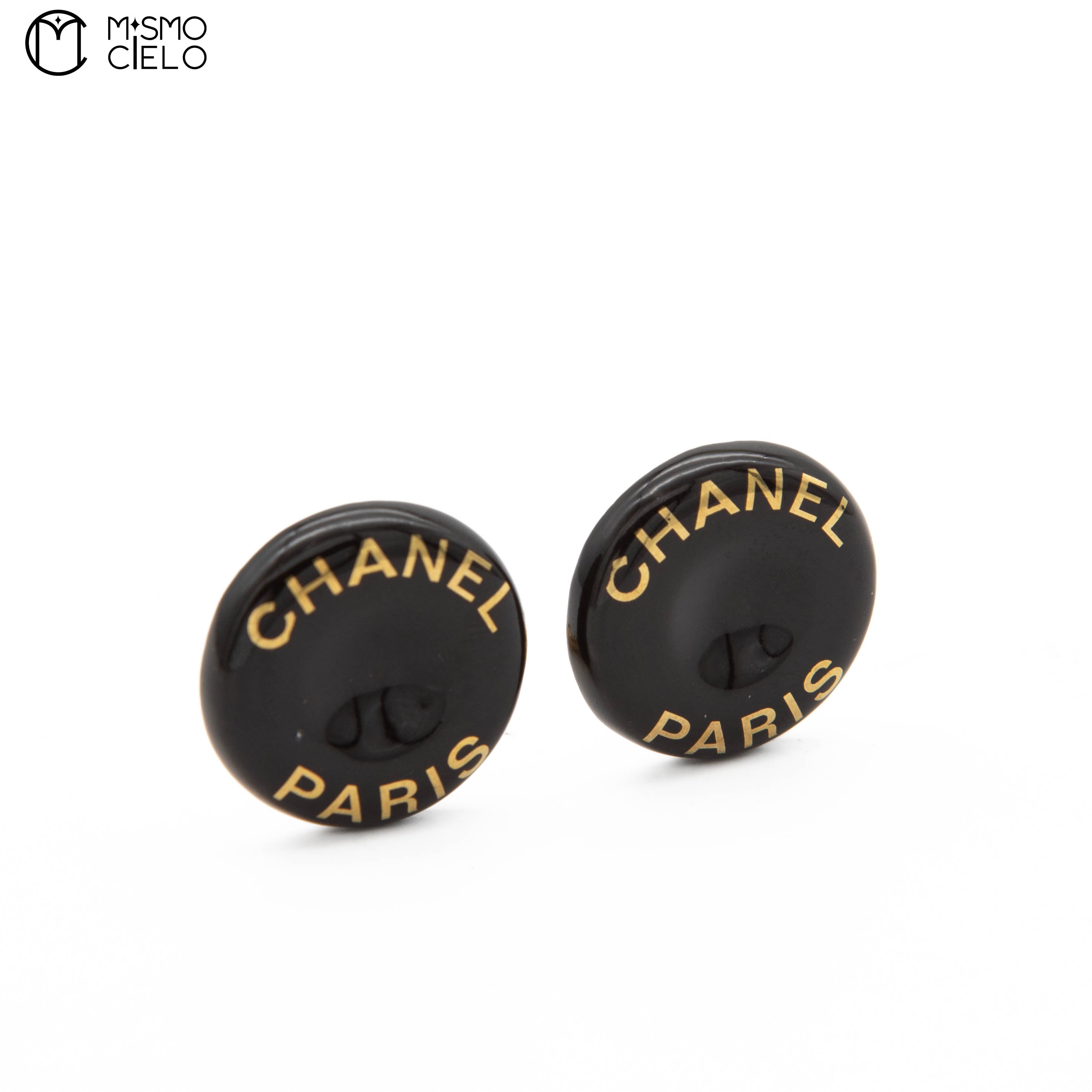1997 Logo Print Black x Gold Tone Clip-on Earrings
