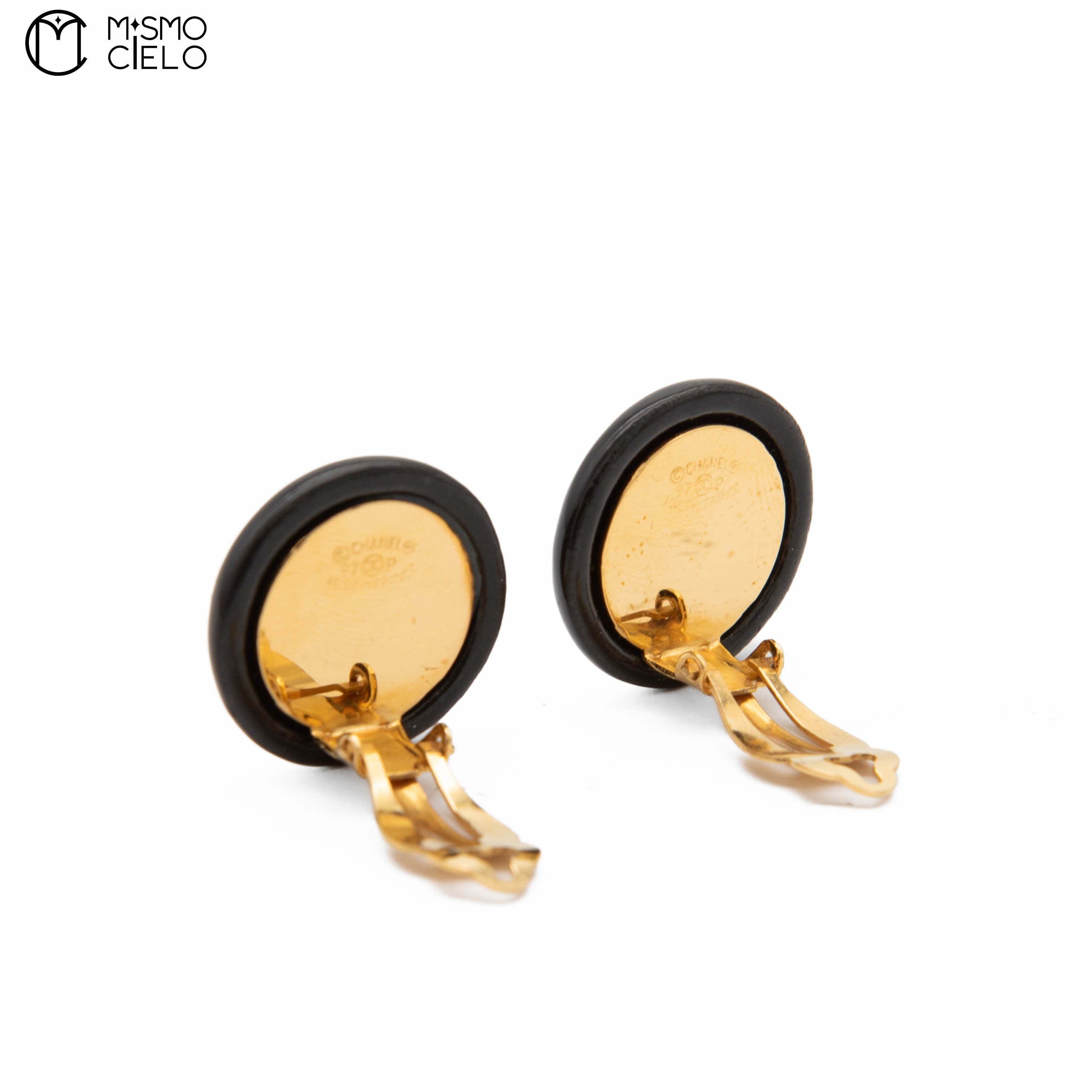 1997 Logo Print Black x Gold Tone Clip-on Earrings