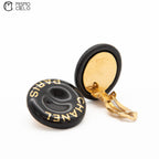 1997 Logo Print Black x Gold Tone Clip-on Earrings