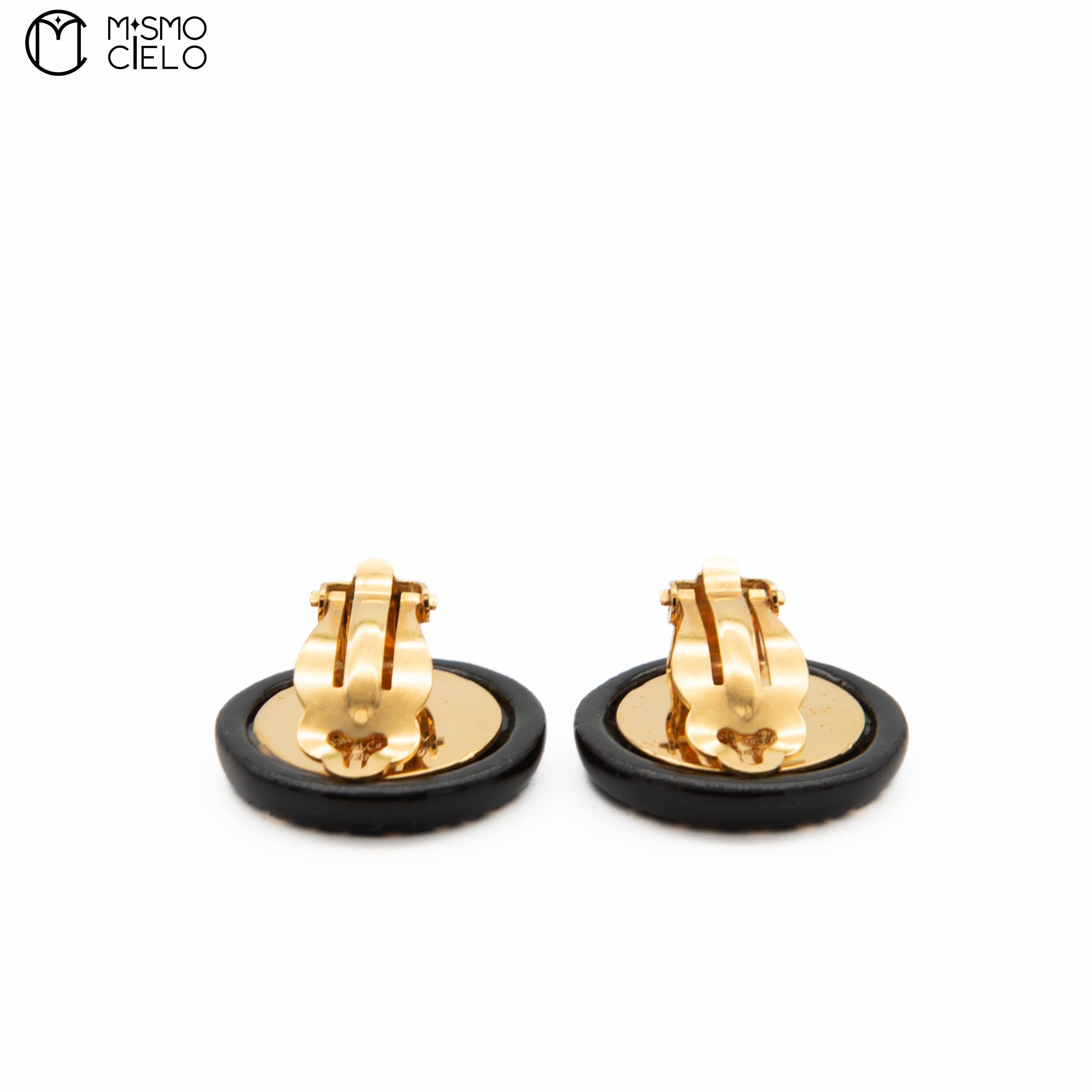 1997 Logo Print Black x Gold Tone Clip-on Earrings