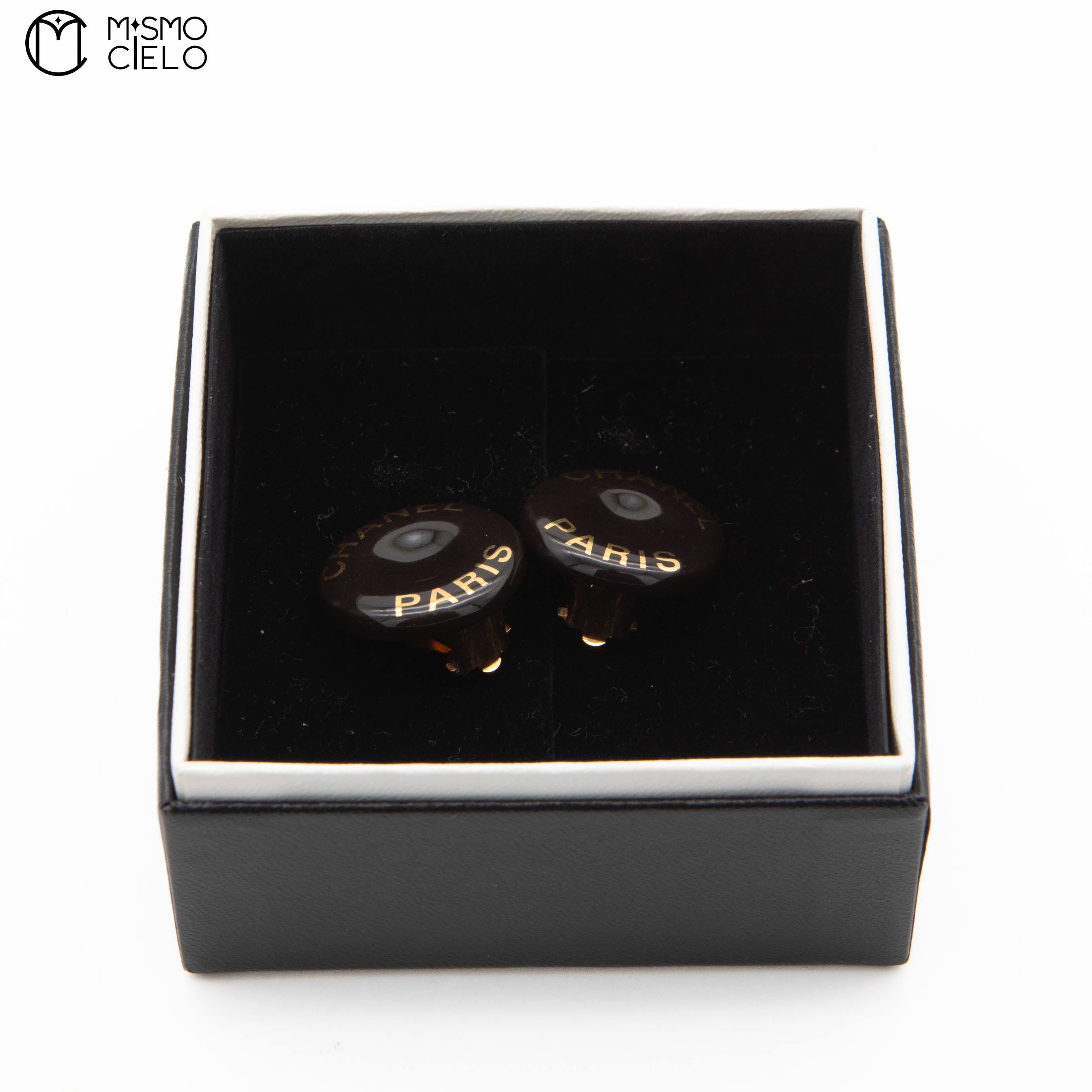 1997 Logo Print Black x Gold Tone Clip-on Earrings
