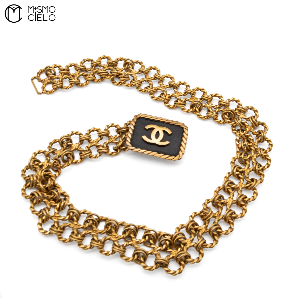 Rectangle Leather Coco Mark Chain Belt