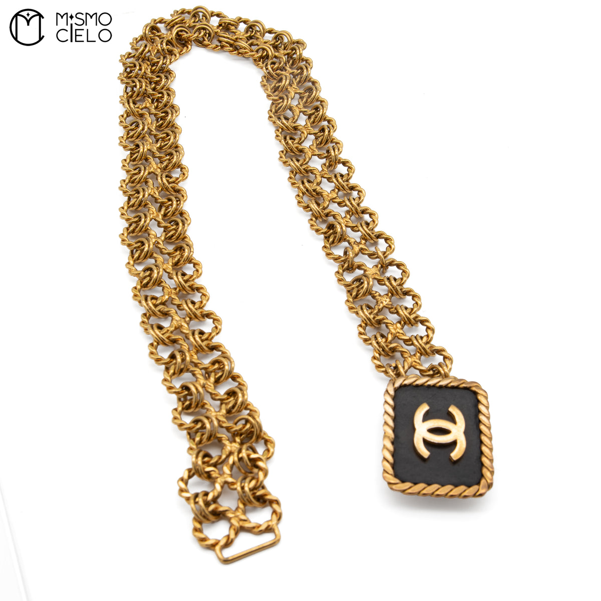 Rectangle Leather Coco Mark Chain Belt