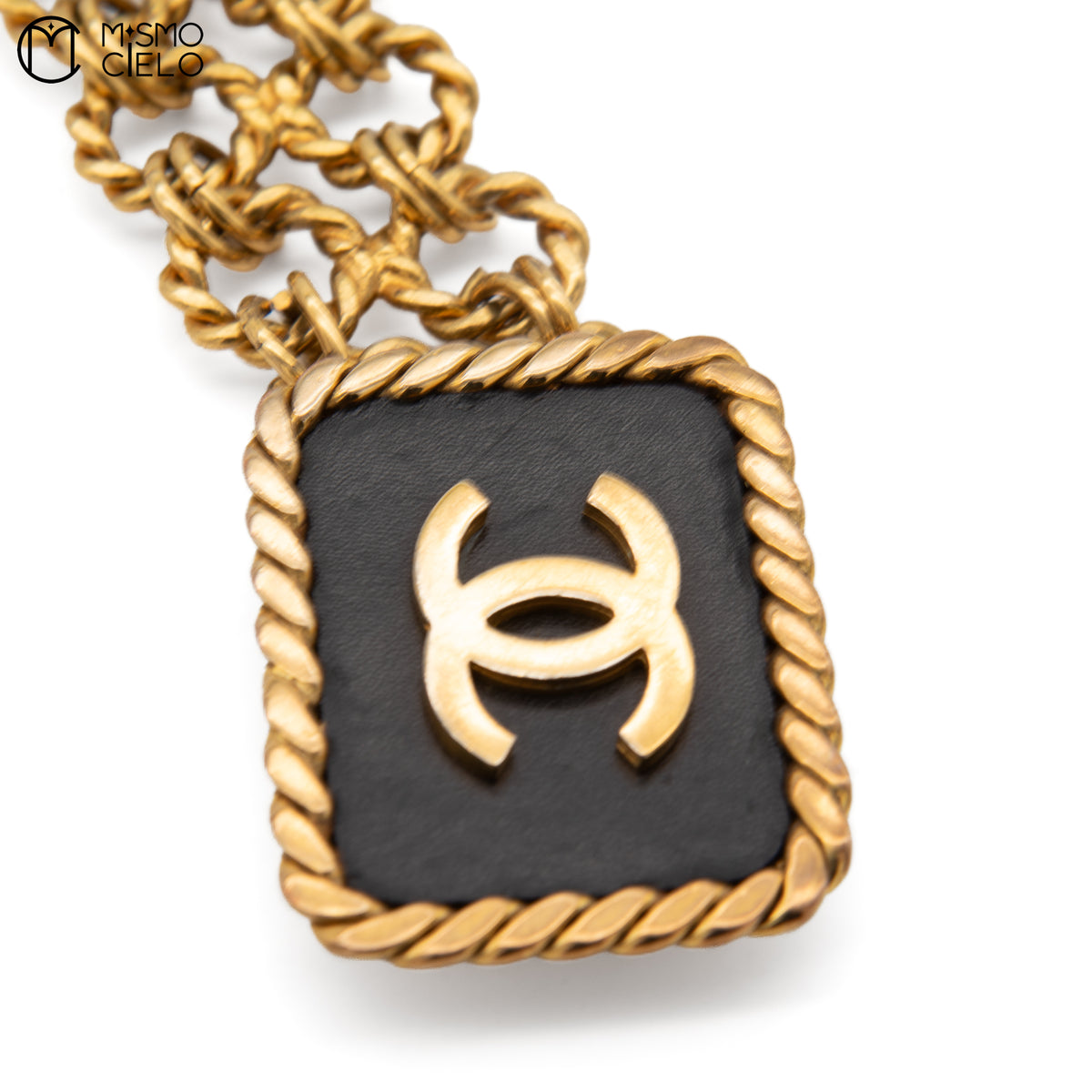 Rectangle Leather Coco Mark Chain Belt