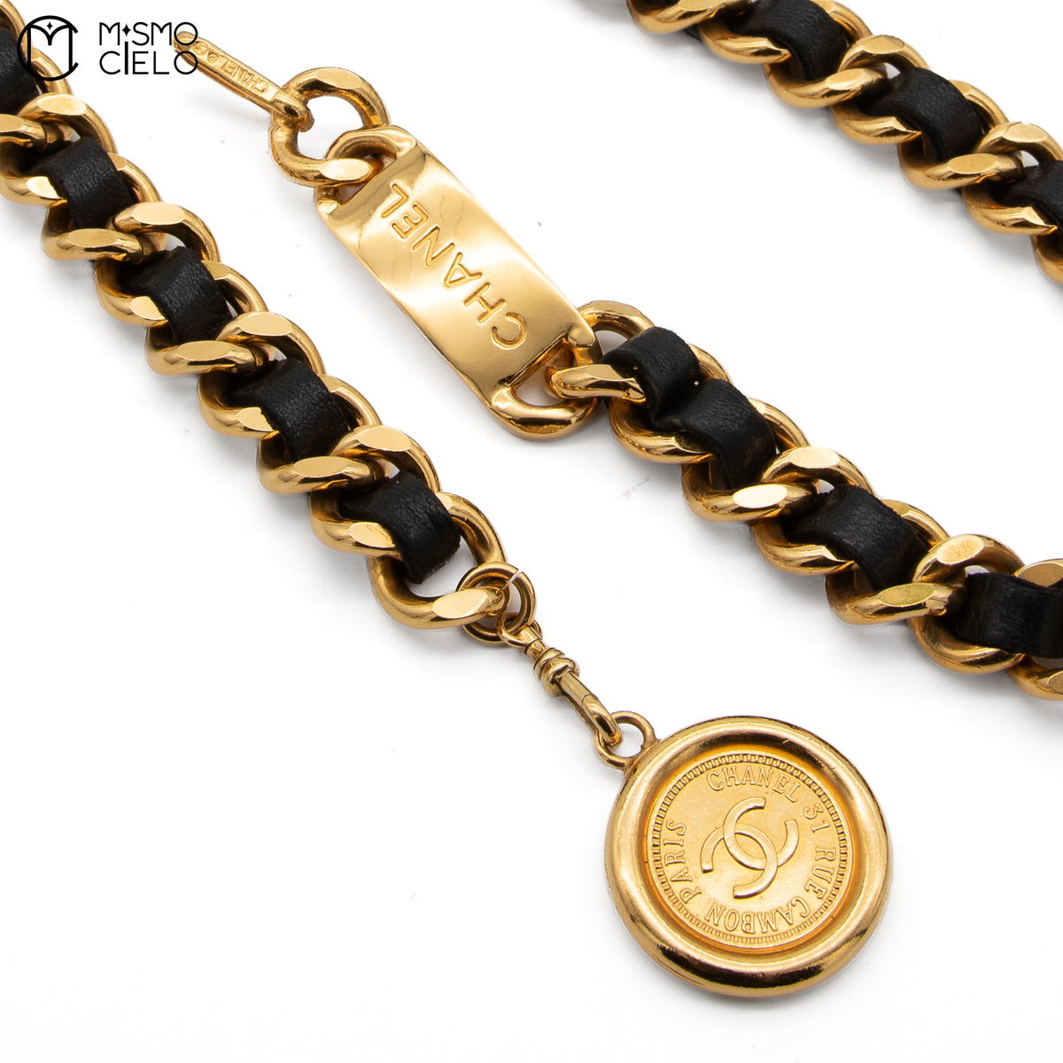 Coco Mark Leather Chain Belt