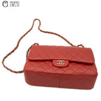 Red Deca 30 Matelasse Caviar Skin Double Flap Shoulder Bag