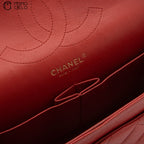 Red Deca 30 Matelasse Caviar Skin Double Flap Shoulder Bag