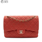 Red Deca 30 Matelasse Caviar Skin Double Flap Shoulder Bag
