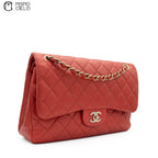 Red Deca 30 Matelasse Caviar Skin Double Flap Shoulder Bag