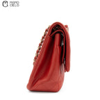 Red Deca 30 Matelasse Caviar Skin Double Flap Shoulder Bag
