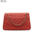 Red Deca 30 Matelasse Caviar Skin Double Flap Shoulder Bag