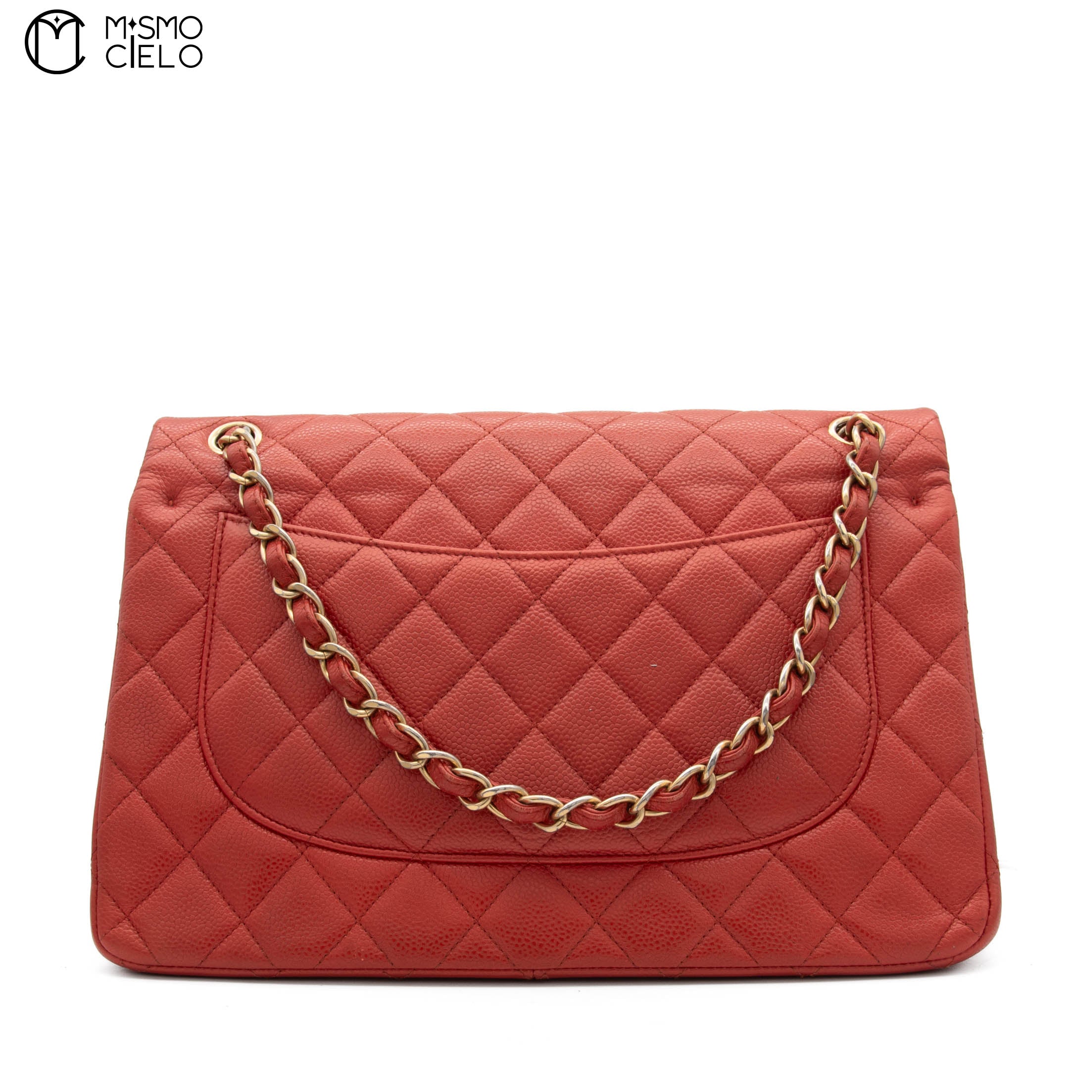 Red Deca 30 Matelasse Caviar Skin Double Flap Shoulder Bag