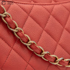 Red Deca 30 Matelasse Caviar Skin Double Flap Shoulder Bag