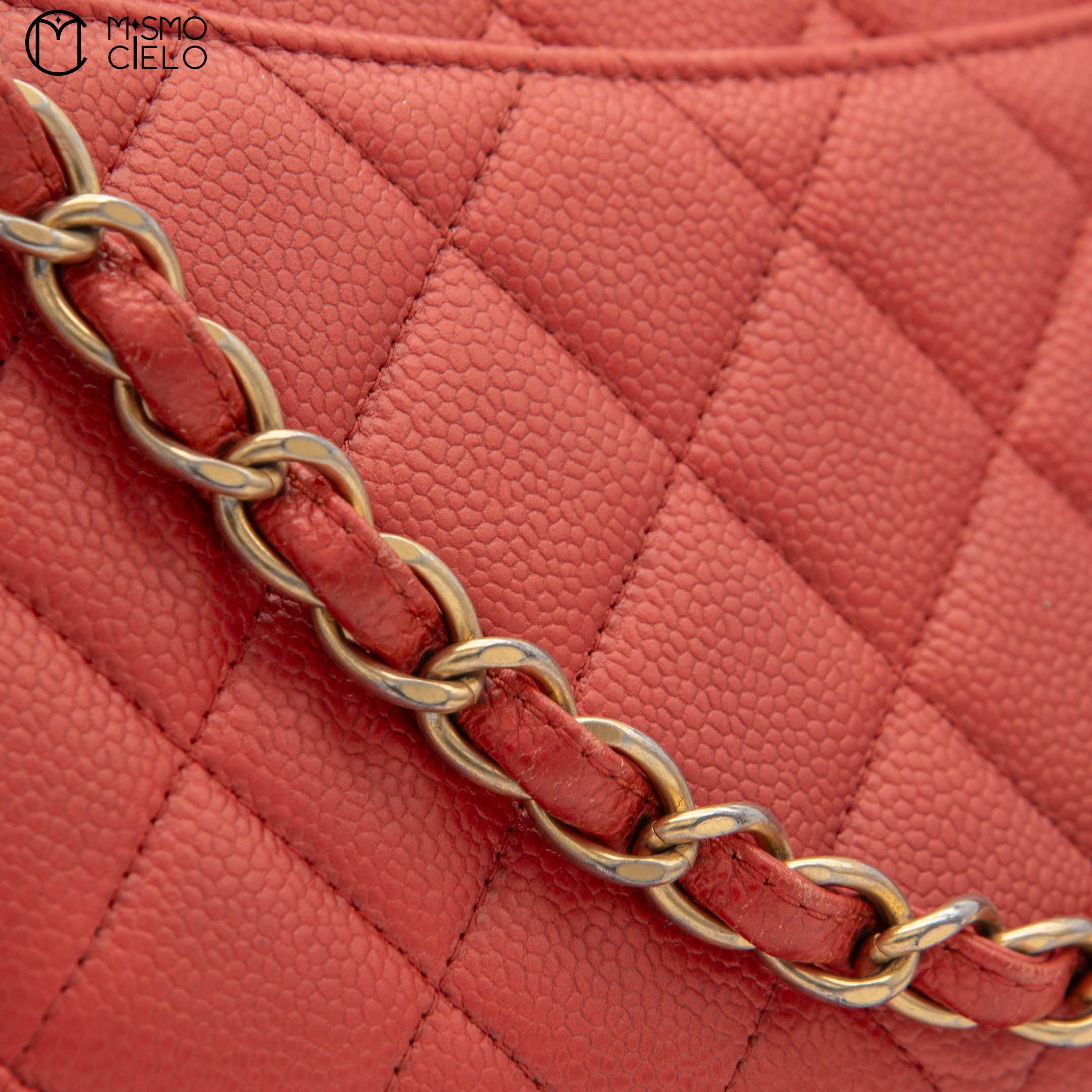 Red Deca 30 Matelasse Caviar Skin Double Flap Shoulder Bag