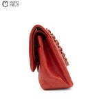 Red Deca 30 Matelasse Caviar Skin Double Flap Shoulder Bag