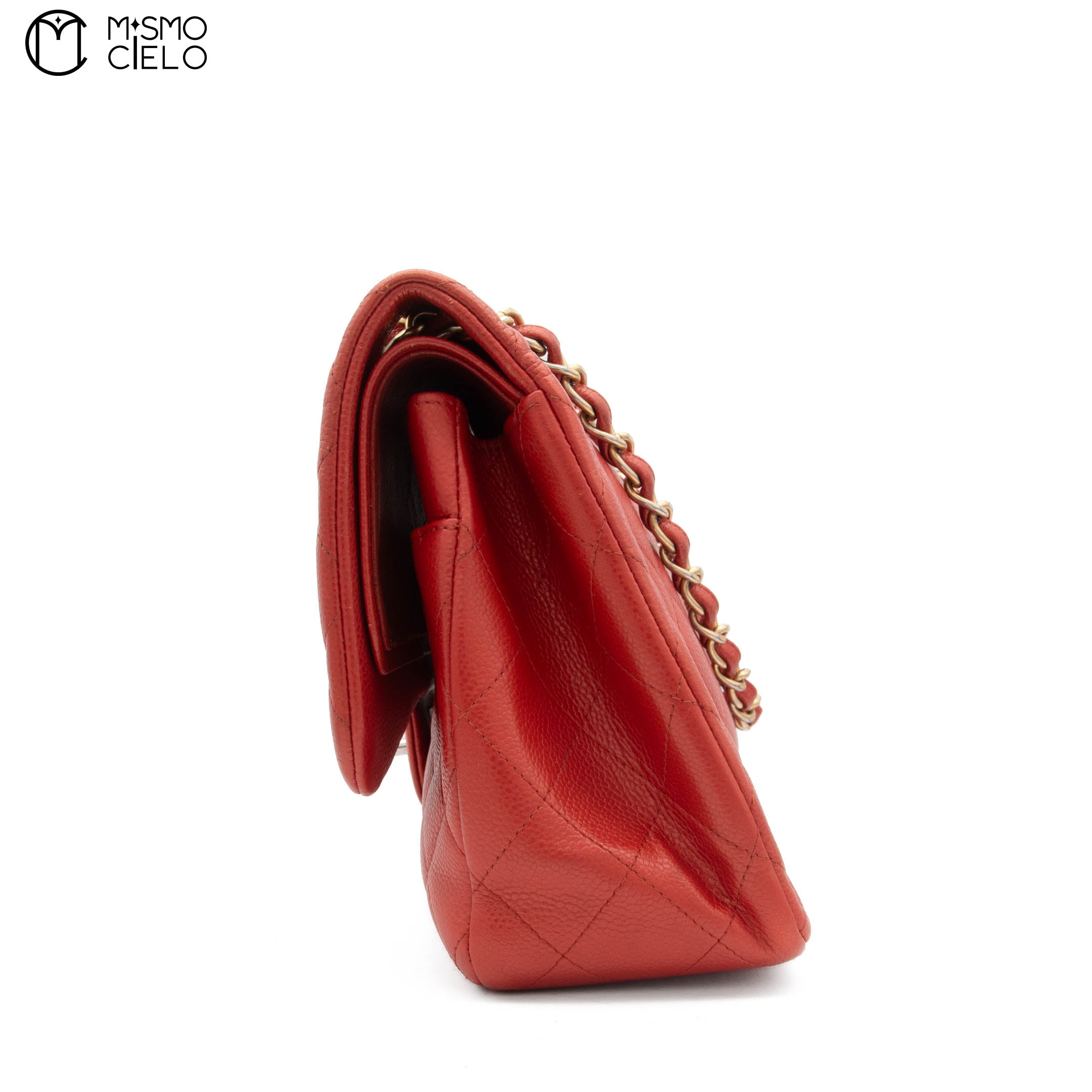 Red Deca 30 Matelasse Caviar Skin Double Flap Shoulder Bag