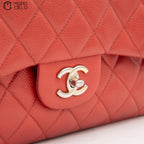Red Deca 30 Matelasse Caviar Skin Double Flap Shoulder Bag