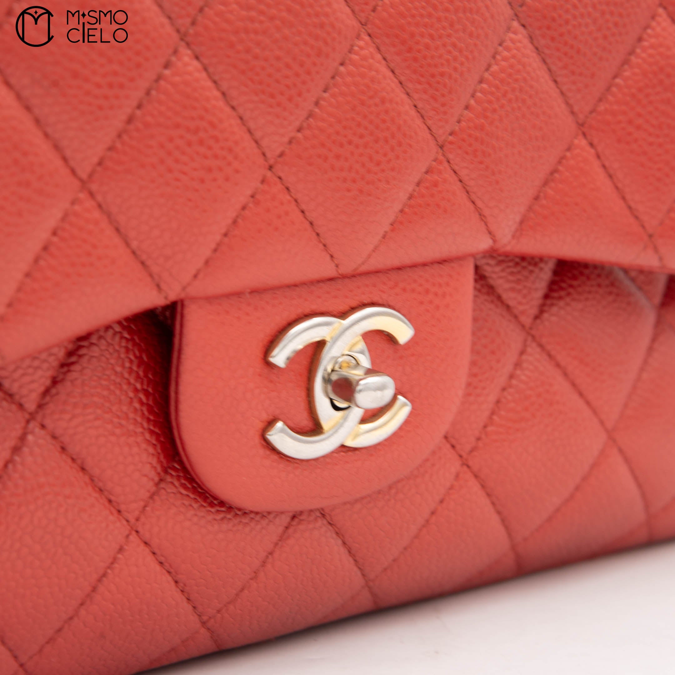 Red Deca 30 Matelasse Caviar Skin Double Flap Shoulder Bag