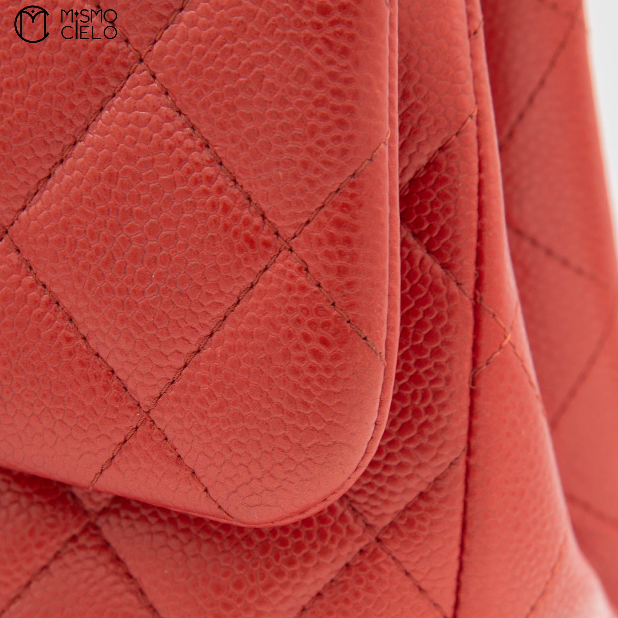 Red Deca 30 Matelasse Caviar Skin Double Flap Shoulder Bag