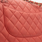 Red Deca 30 Matelasse Caviar Skin Double Flap Shoulder Bag