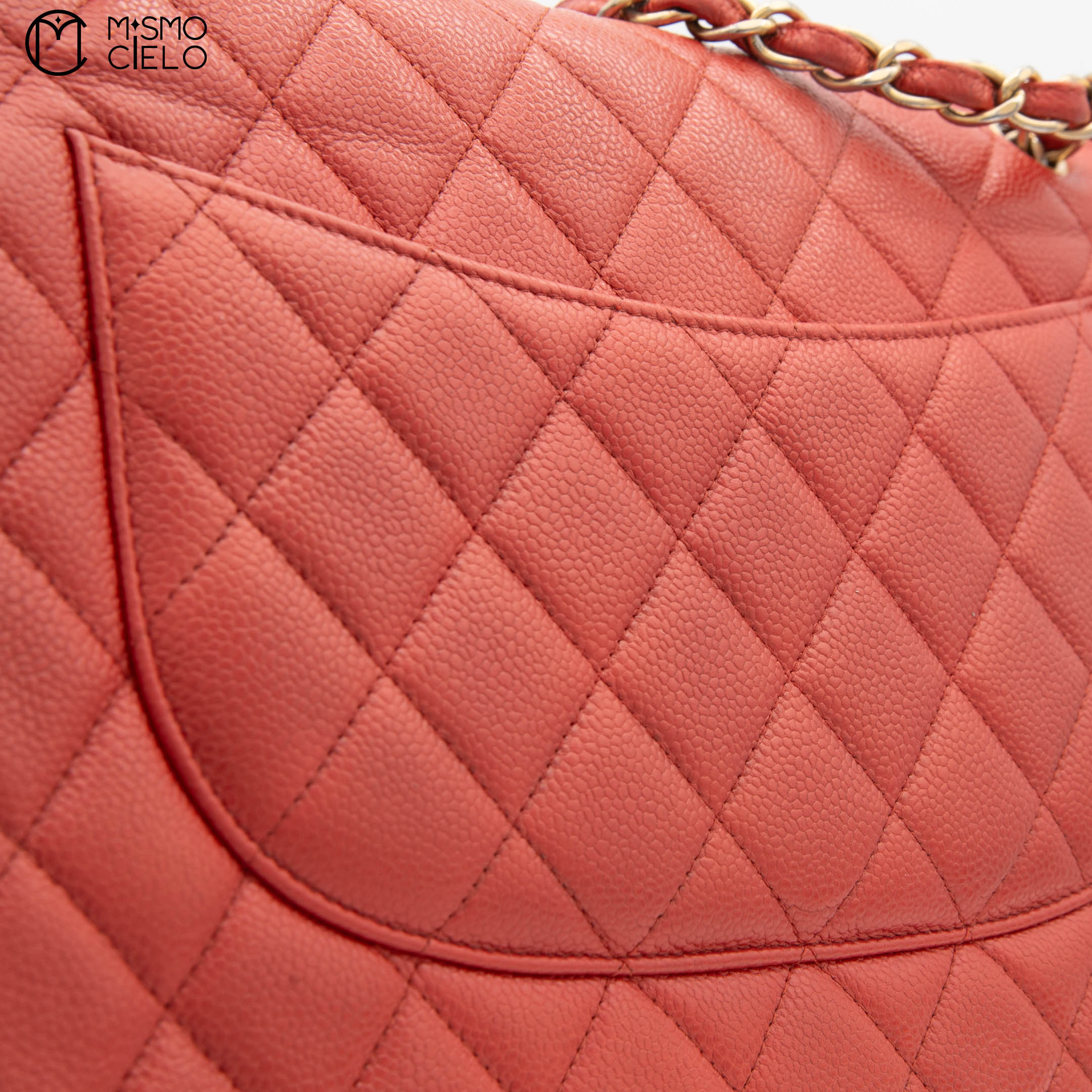 Red Deca 30 Matelasse Caviar Skin Double Flap Shoulder Bag