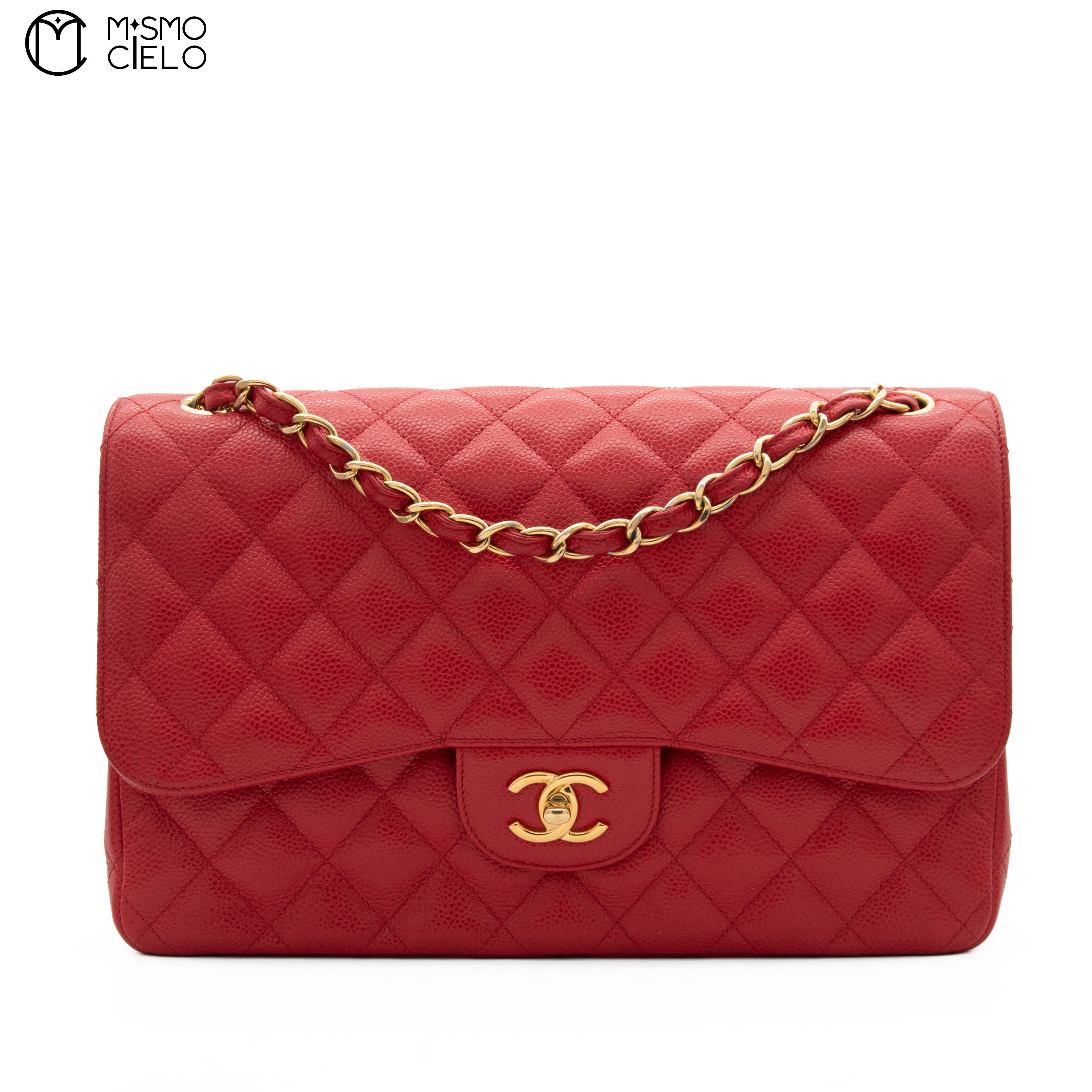 Red 30 Matelasse Classic Caviar Skin Double Flap Shoulder Bag