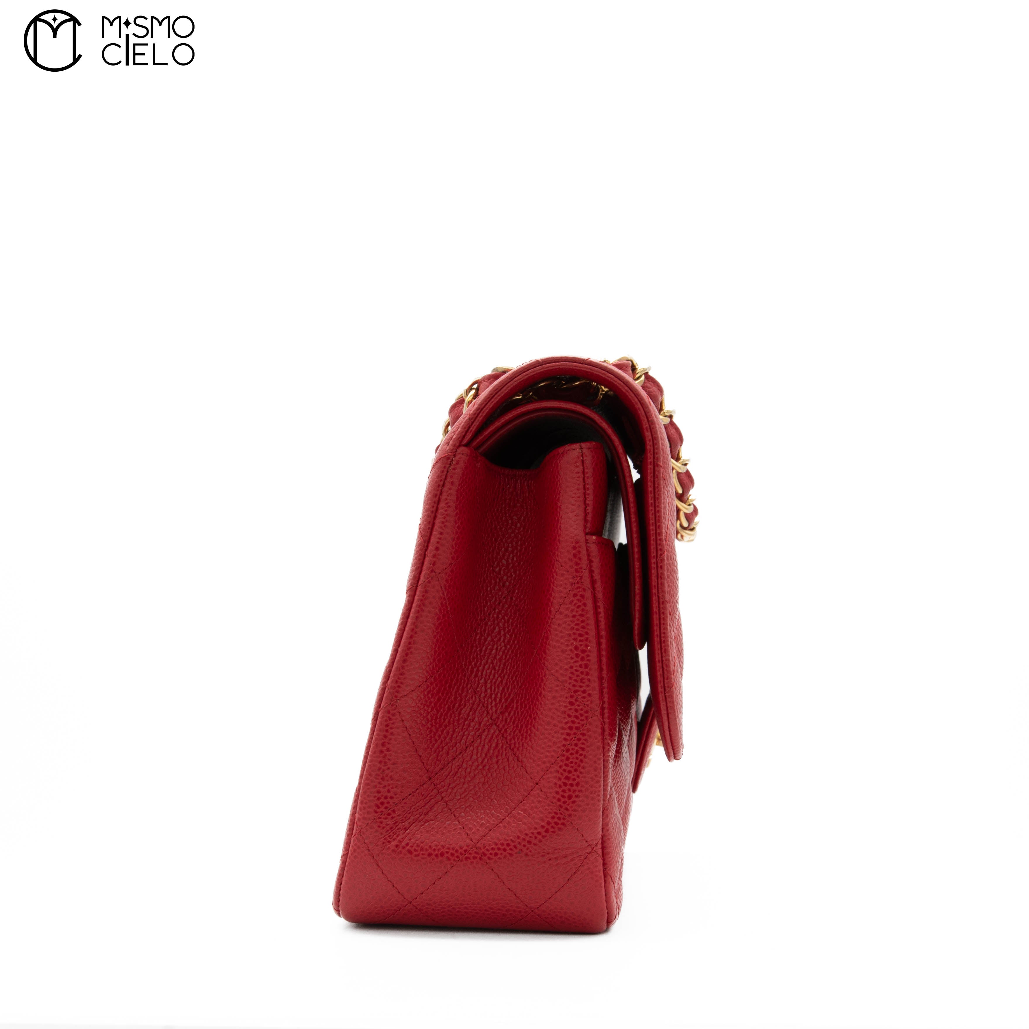 Red 30 Matelasse Classic Caviar Skin Double Flap Shoulder Bag
