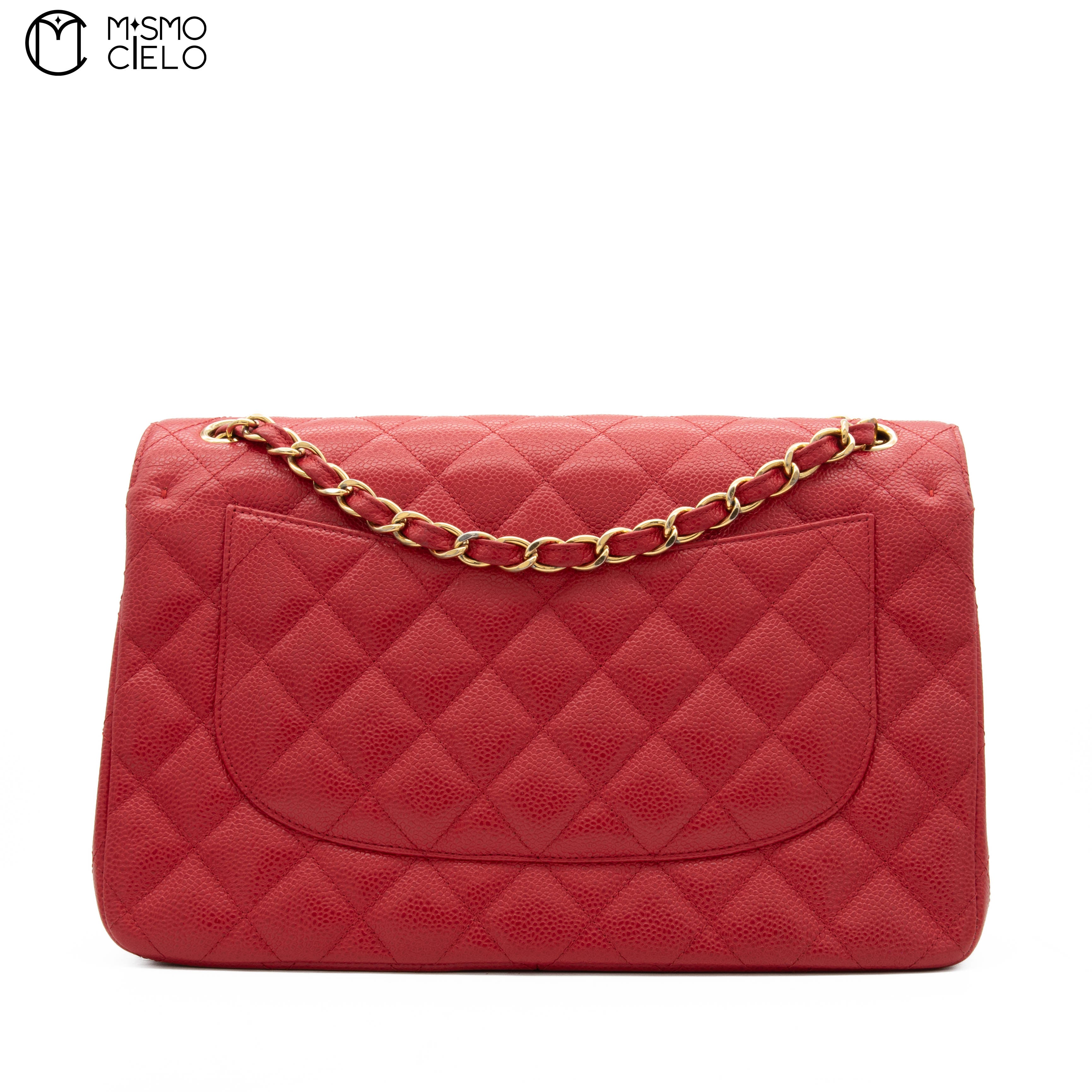 Red 30 Matelasse Classic Caviar Skin Double Flap Shoulder Bag