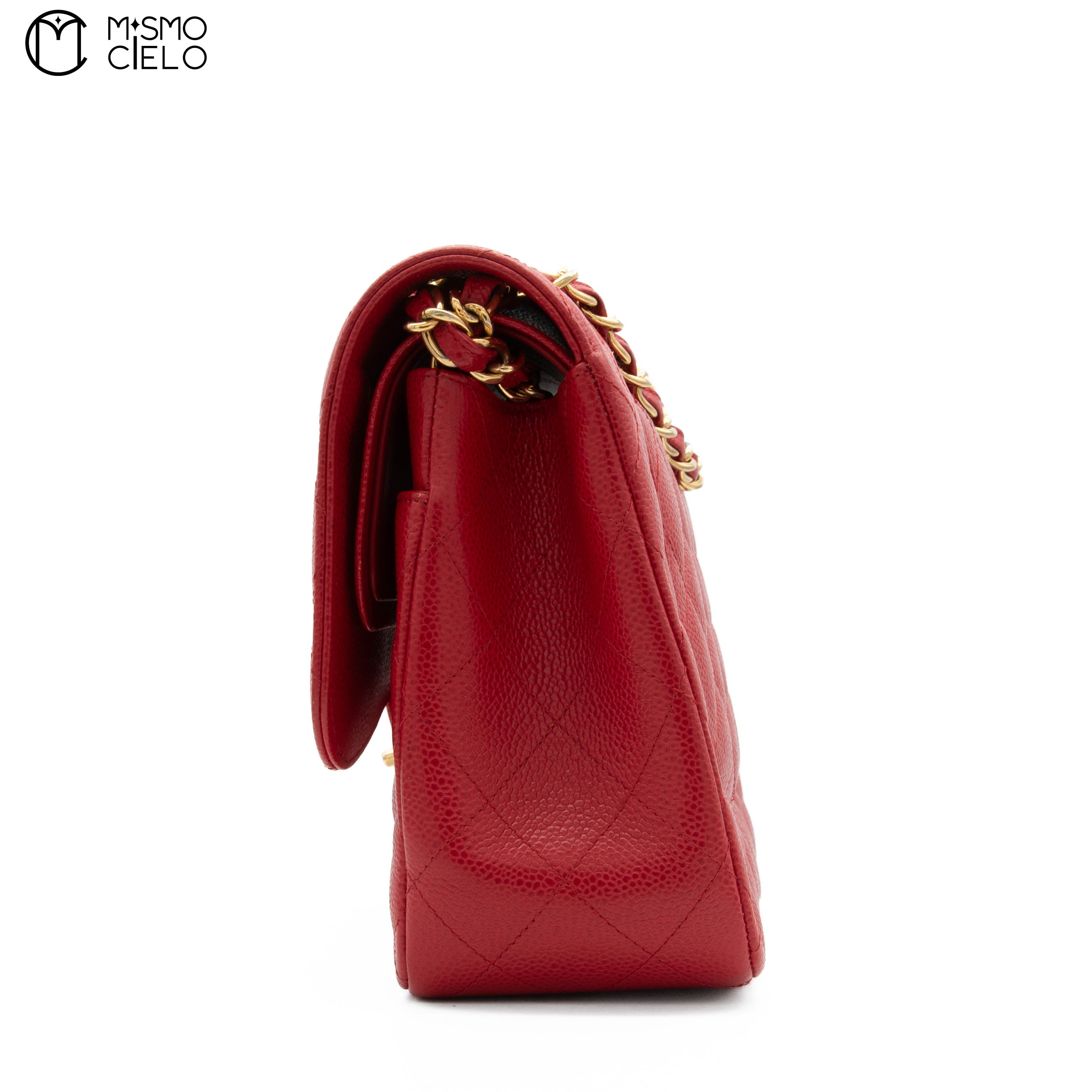 Red 30 Matelasse Classic Caviar Skin Double Flap Shoulder Bag